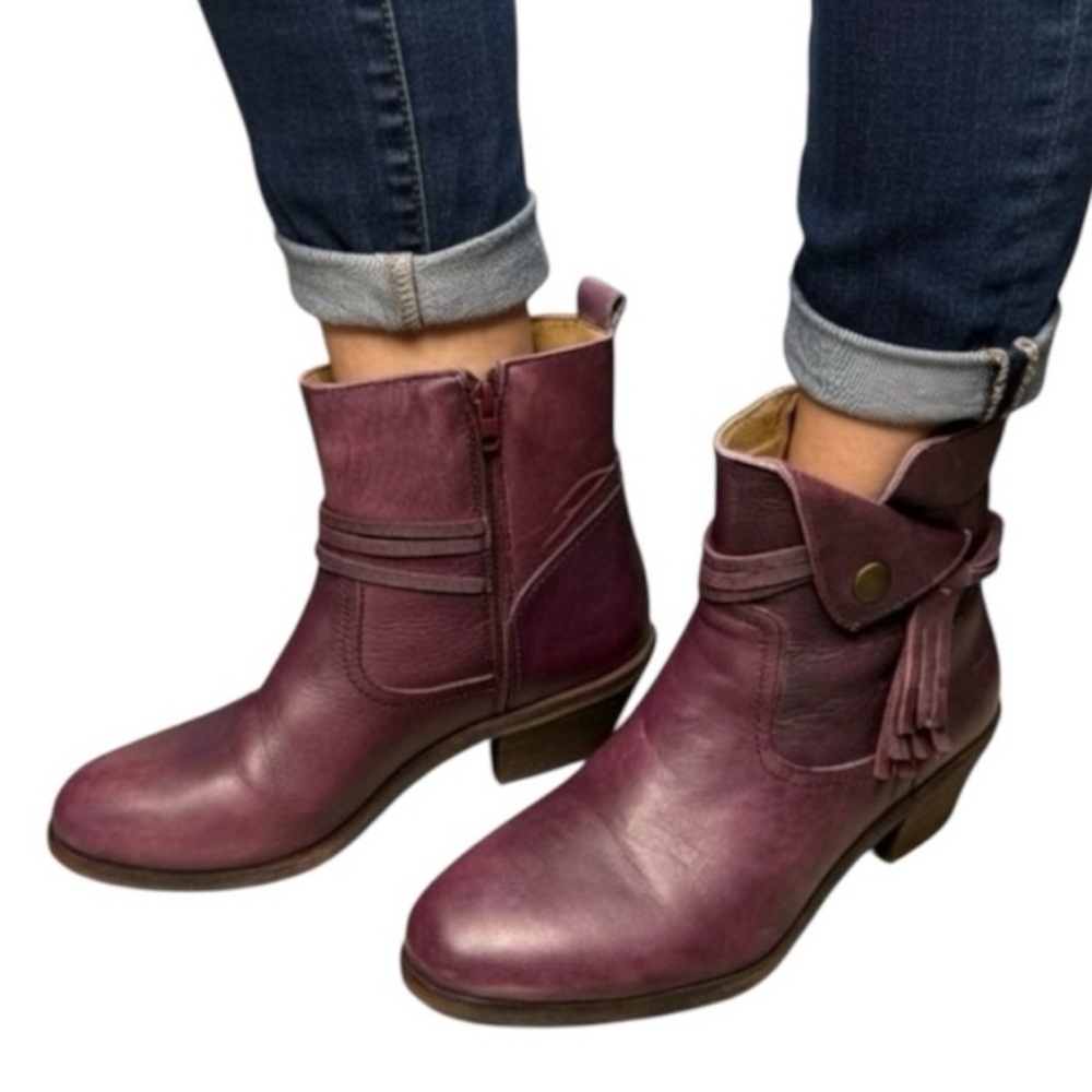 Maddison Leah Burgundy Tasseled Leather Ankle Boots